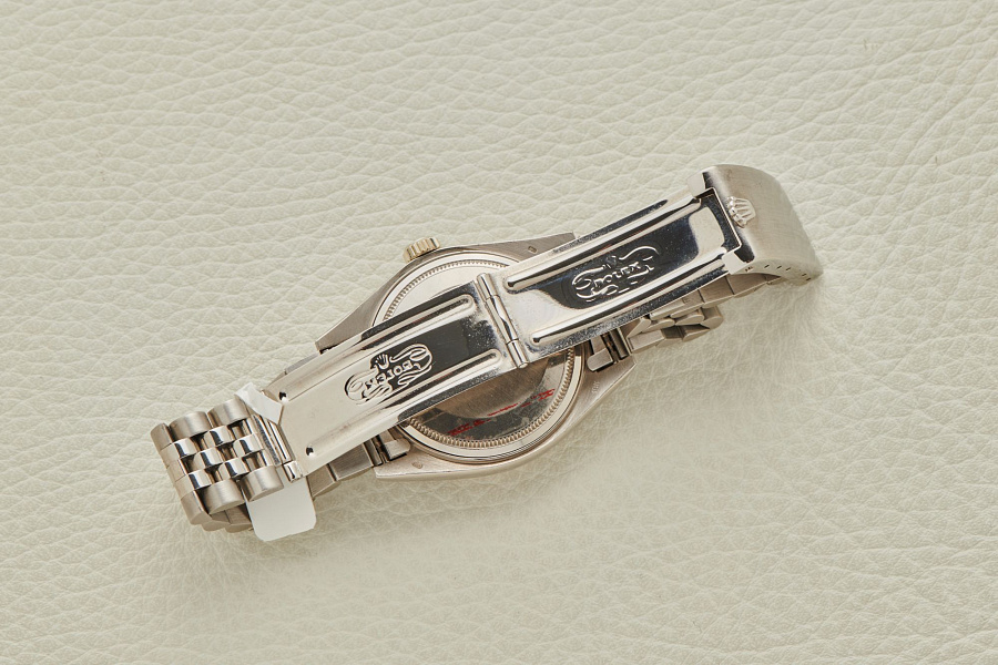 Day-Date Salmon Dial with Baguette Diamond Indices in 18k White Gold