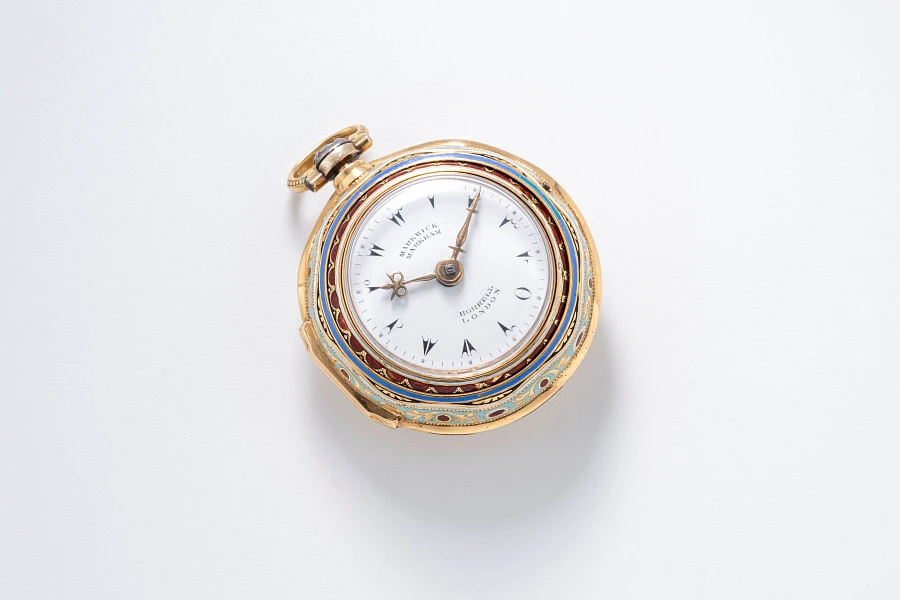 Pocket Watch with Enamel Decoration in 18k Yellow Gold