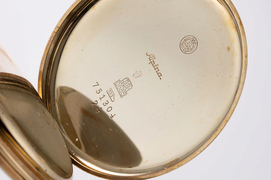 Pocket Watch in 14k Yellow Gold with Chain in 18k Yellow Gold