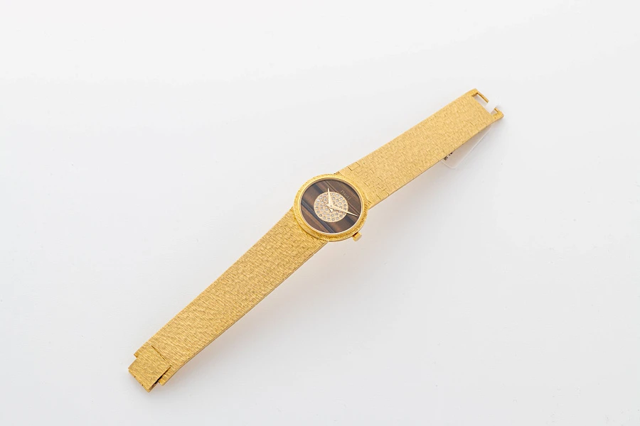 Tiger Eye and Diamond Dial Watch in 18k Yellow Gold 924A6