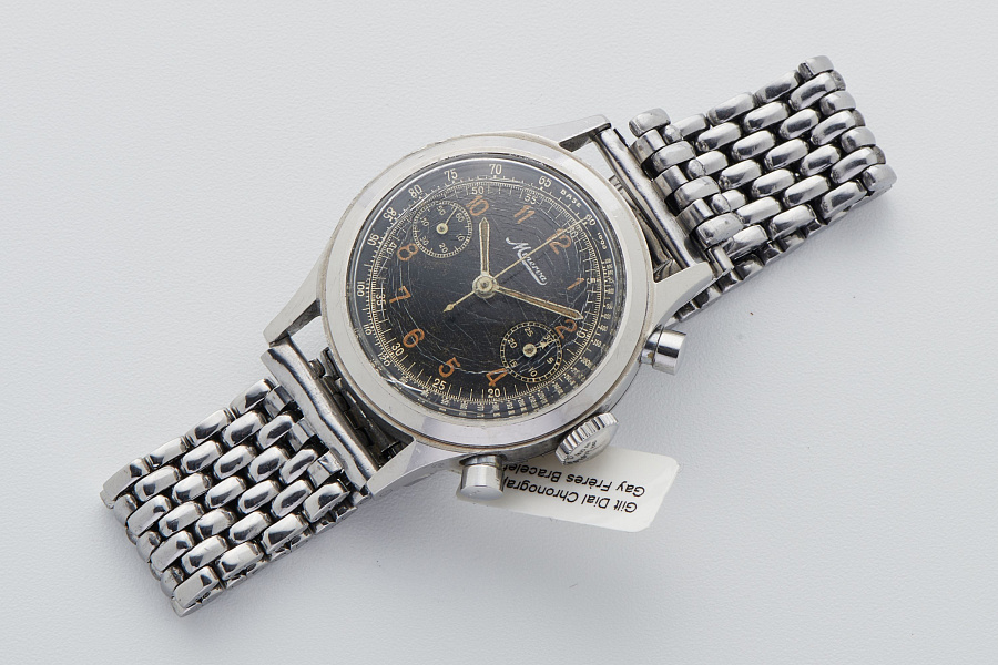 Gilt Dial Chronograph on Gay Frères Bracelet