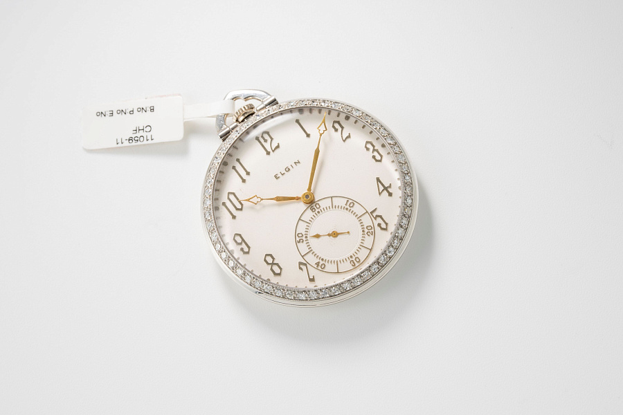 Pocket Watch with Pearls and Diamonds in Platinum