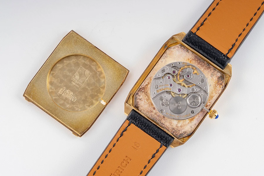 Angular Tank with Lapis Lazuli Dial in 14k Yellow Gold