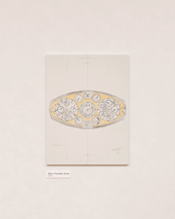 Sketch of the Magnum Opus Mars Traveller Watch (Front Side), 24 × 32 cm