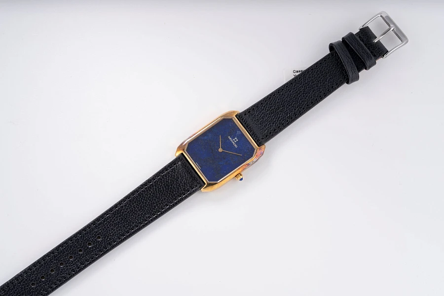 Angular Tank with Lapis Lazuli Dial in 14k Yellow Gold