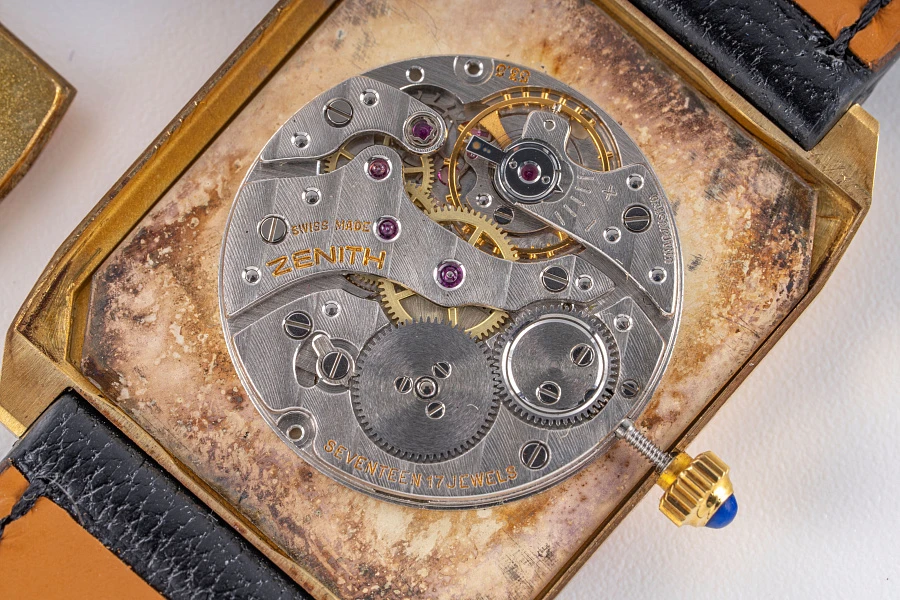 Angular Tank with Lapis Lazuli Dial in 14k Yellow Gold