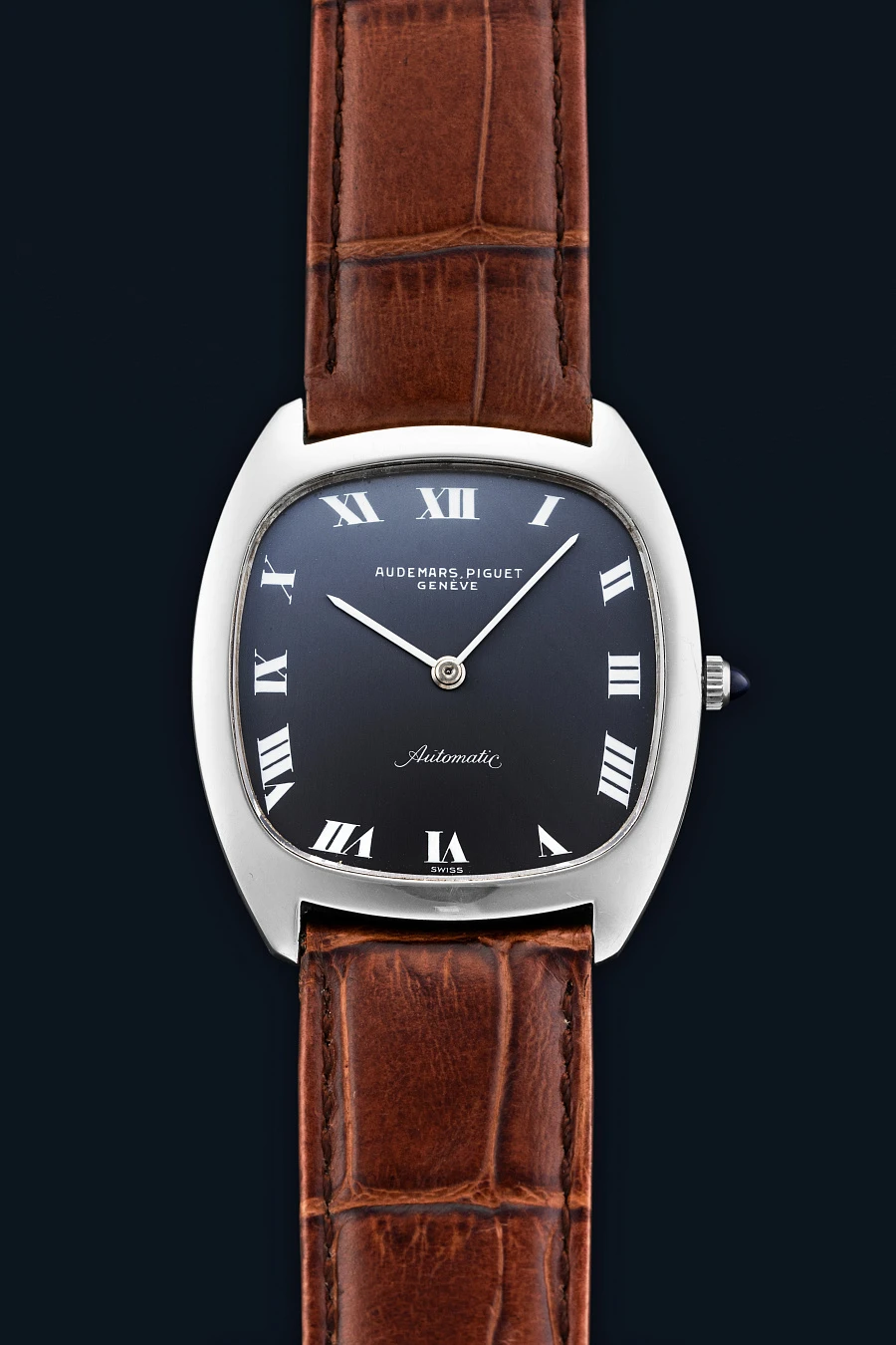 Ultra Thin Automatic Cushion Case Watch in 18k White Gold