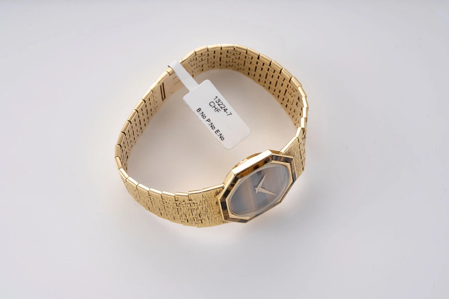 Octagonal Dress Watch Ref. 9341AG with Tiger Eye Dial and Bezel in 18k Yellow Gold