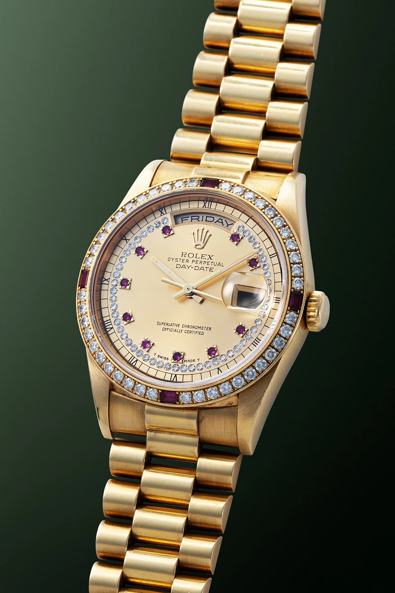 Diamonds and Rubies String Dial Day-Date Ref. 18378 in 18k Yellow Gold