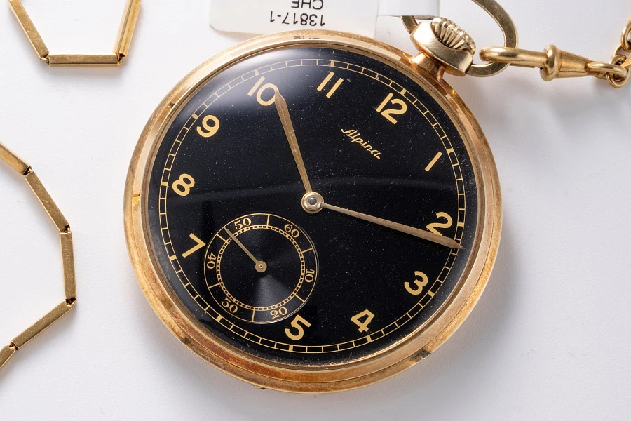 Pocket Watch in 14k Yellow Gold with Chain in 18k Yellow Gold