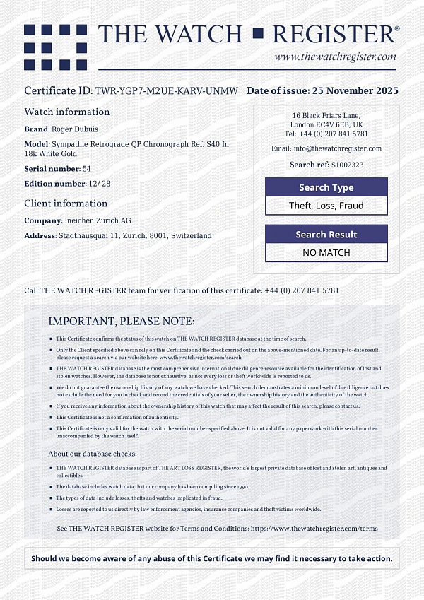 Sympathie Retrograde QP Chronograph Ref. S40 in 18k White Gold