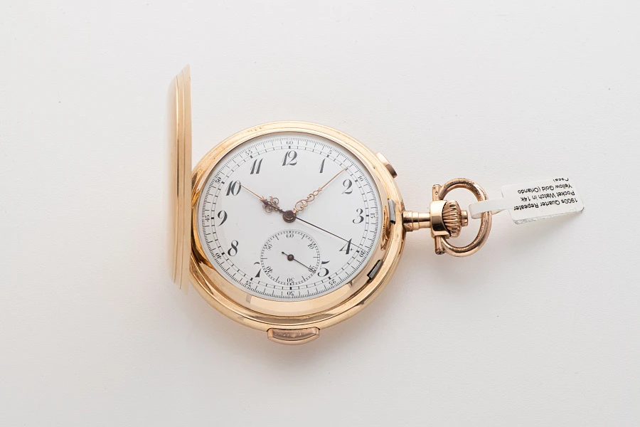 1900s Quarter Repeater Chronograph Pocket Watch in 14k Yellow Gold (Orlando Case)