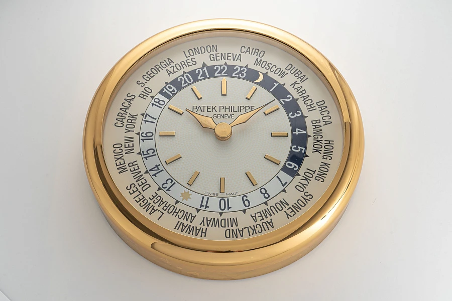 Worldtimer Wall Clock in Gilt Brass