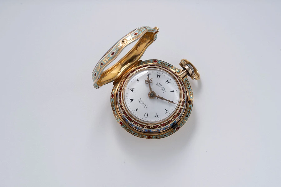 Pocket Watch with Enamel Decoration in 18k Yellow Gold