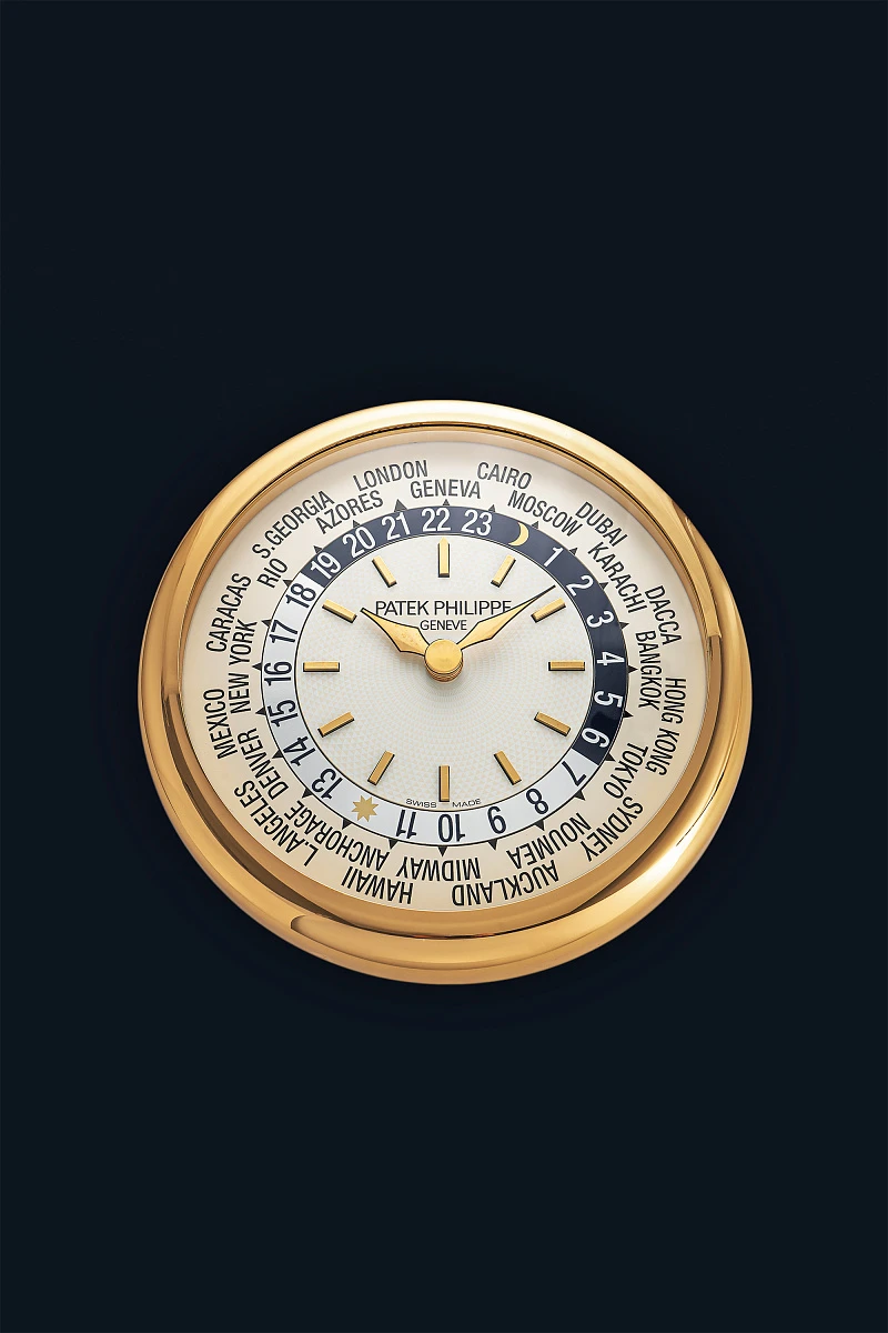 Worldtimer Wall Clock in Gilt Brass