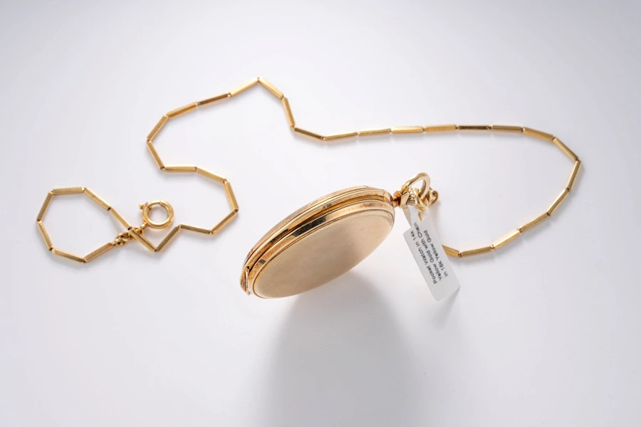 Pocket Watch in 14k Yellow Gold with Chain in 18k Yellow Gold